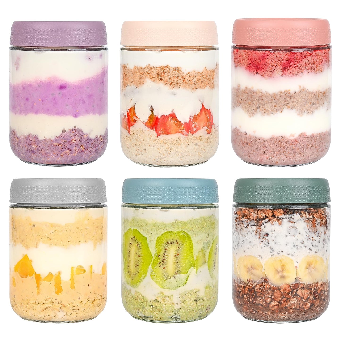 Glass Food Storage Jars with Lids - Set of Six