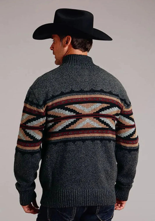 Stetson Arrow Border (Grey) - Men's Wool Blended Sweater