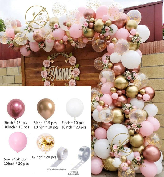 142pcs Pink and White Balloon Arch Kit