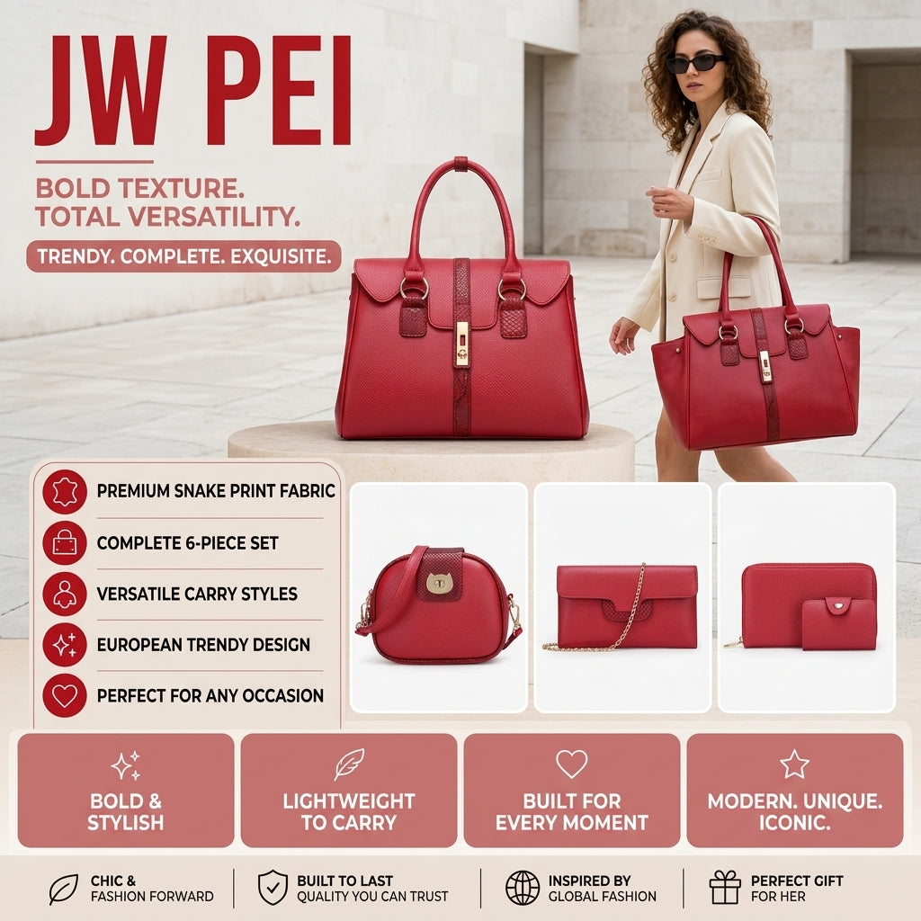 Trendy European Style Snake Print Shoulder Bag Set