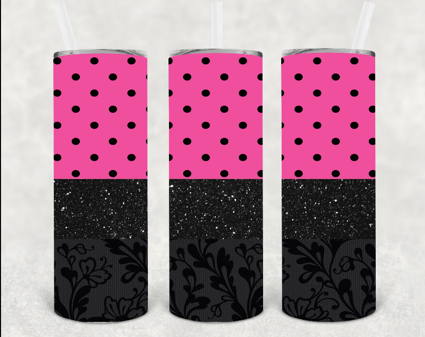 Glitter & Polka Dots 20oz Skinny Tumbler with Lid & Straw