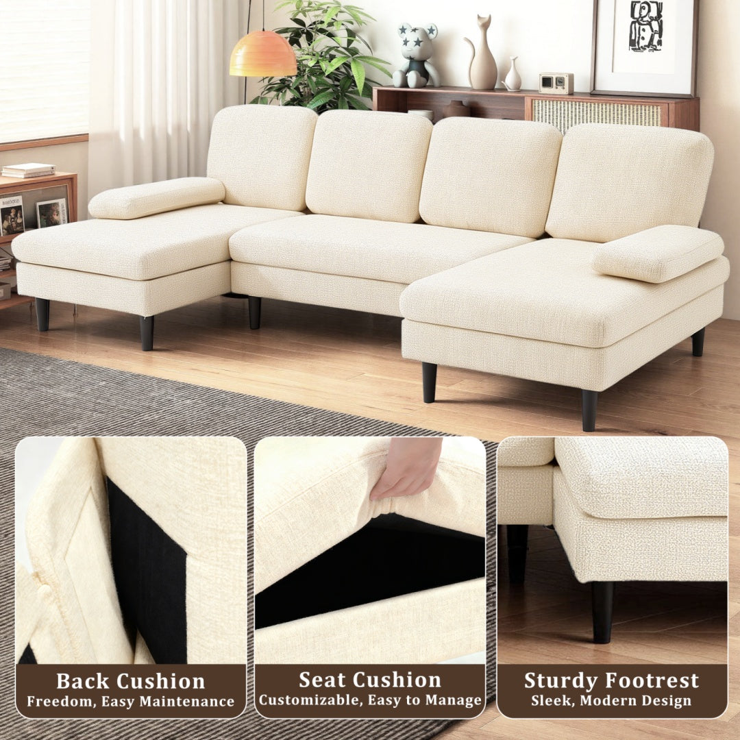 Chenille Fabric 4-seat U-shaped Combination Sofa