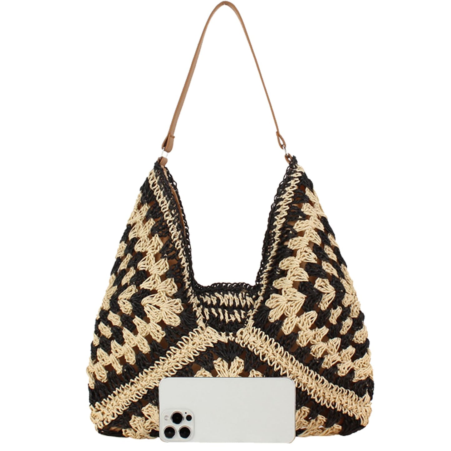 Woven Aztec Straw Hobo Bag