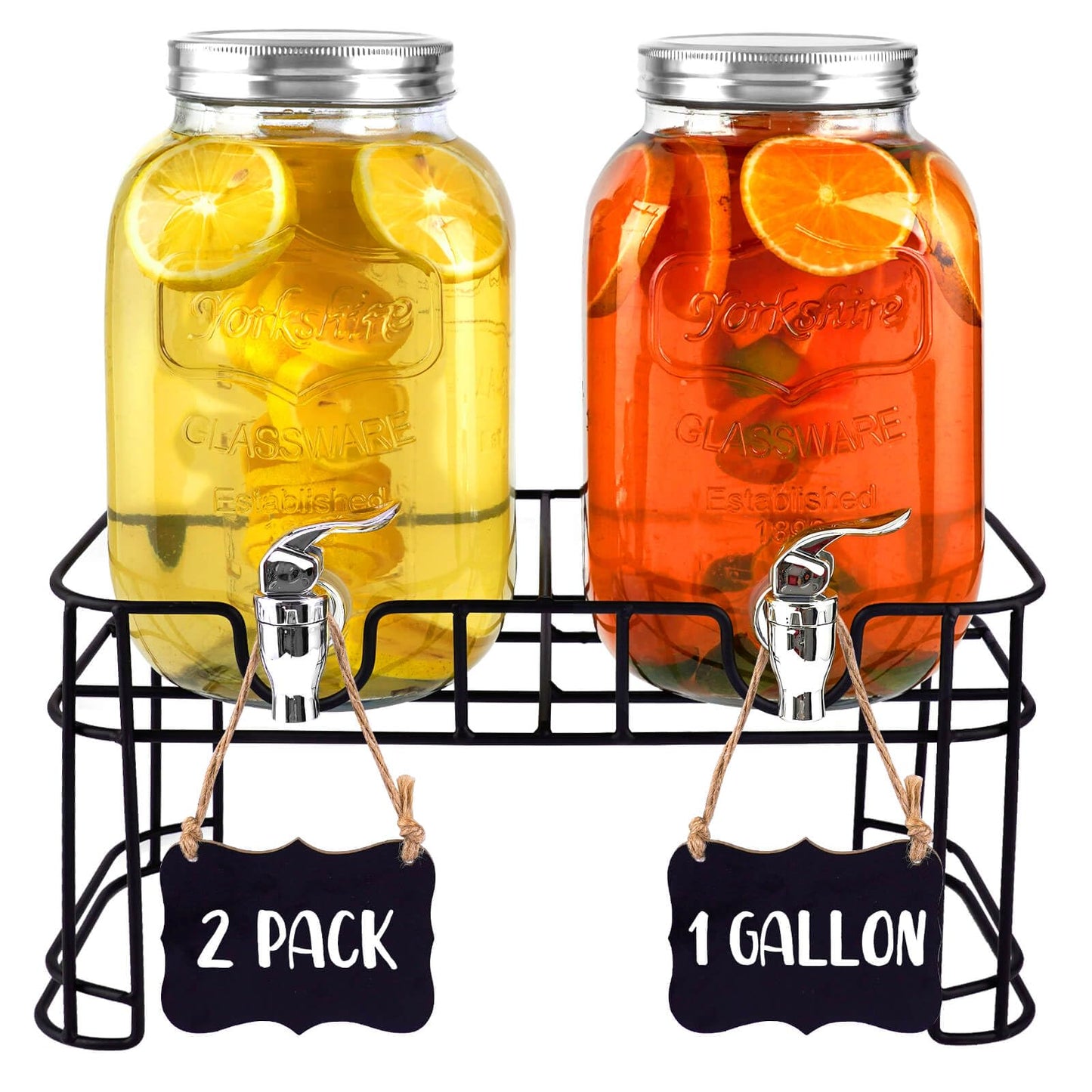 Sun Tea Glass Jar for Outside Gasgimos Large Beverage Dispenser with Stand Lid and Spigot 2 Pack 1 Gallon Glass Drink Dispensers for Party Sangria Agua Fresca Container for Lemonade Juice