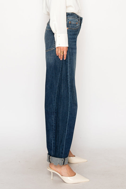 CLEO High Rise Relaxed Tapered Dark Wash Barrel Jeans