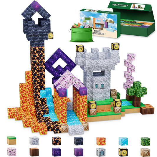 shozaar Magnetic Blocks-120 PCS 1 inch Build Happy Castle Magnetic TilesMagnet Building Cube Game for Kids Age 3 4 5 6 7 8 9 10 Magnet Tile Toy for Halloween STEM Sensory Toys for Girl Boys