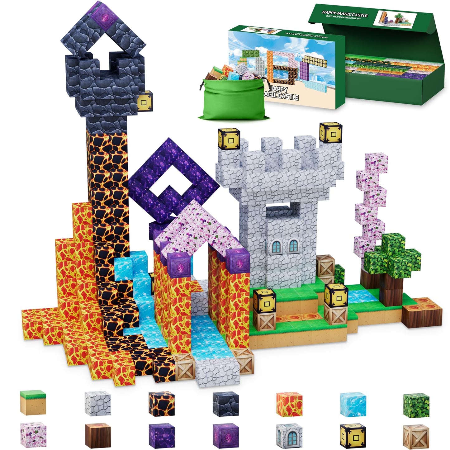 shozaar Magnetic Blocks-120 PCS 1 inch Build Happy Castle Magnetic TilesMagnet Building Cube Game for Kids Age 3 4 5 6 7 8 9 10 Magnet Tile Toy for Halloween STEM Sensory Toys for Girl Boys
