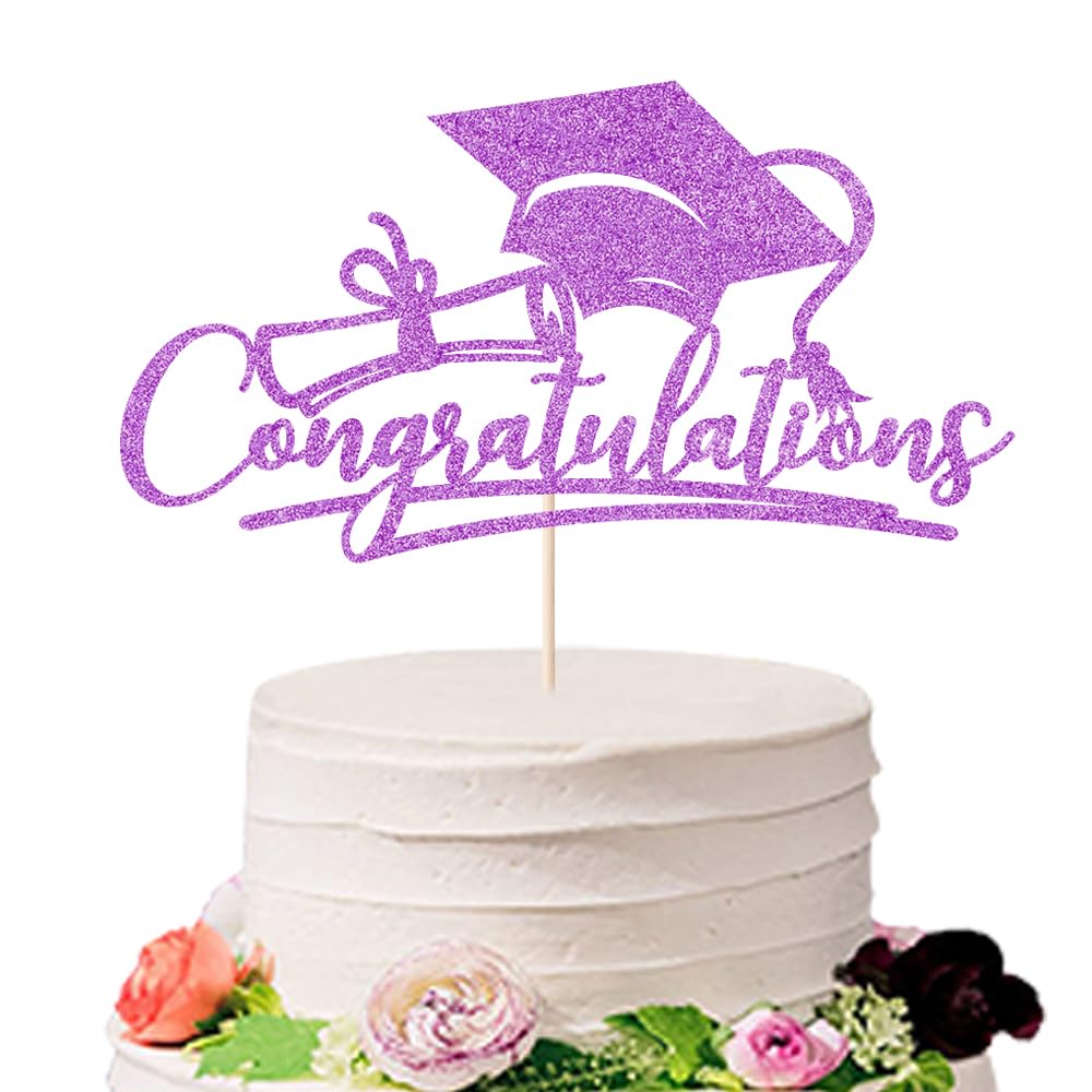 Sodasos Congratulations 2025 Graduation Cake TopperCongrats Grad Cake Decor - 2025 High School/College/Senior Graduation Party Decorations Supplies (purple)