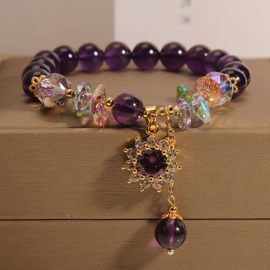 Exquisite Amethyst Bracelet with Sunflower Pendant