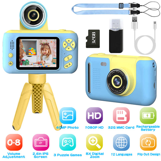 Kids Digital Camera with Flip Lens and Tripod