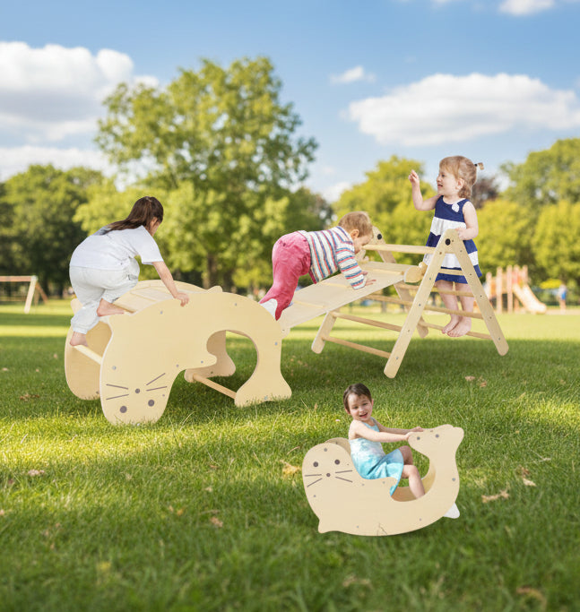 7-in-1 Indoor Climbing Toys for Toddlers with Reversible Ramp-Natural