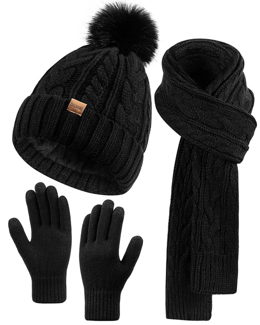 Winter Beanie Hat Scarf Gloves Set for Women