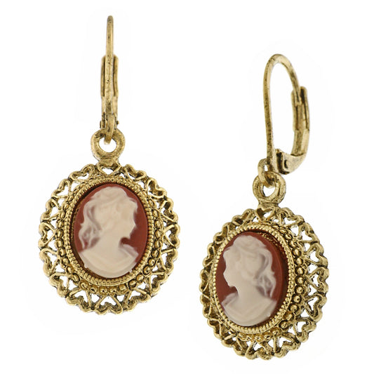 1928 Carnelian Oval Cameo Earrings