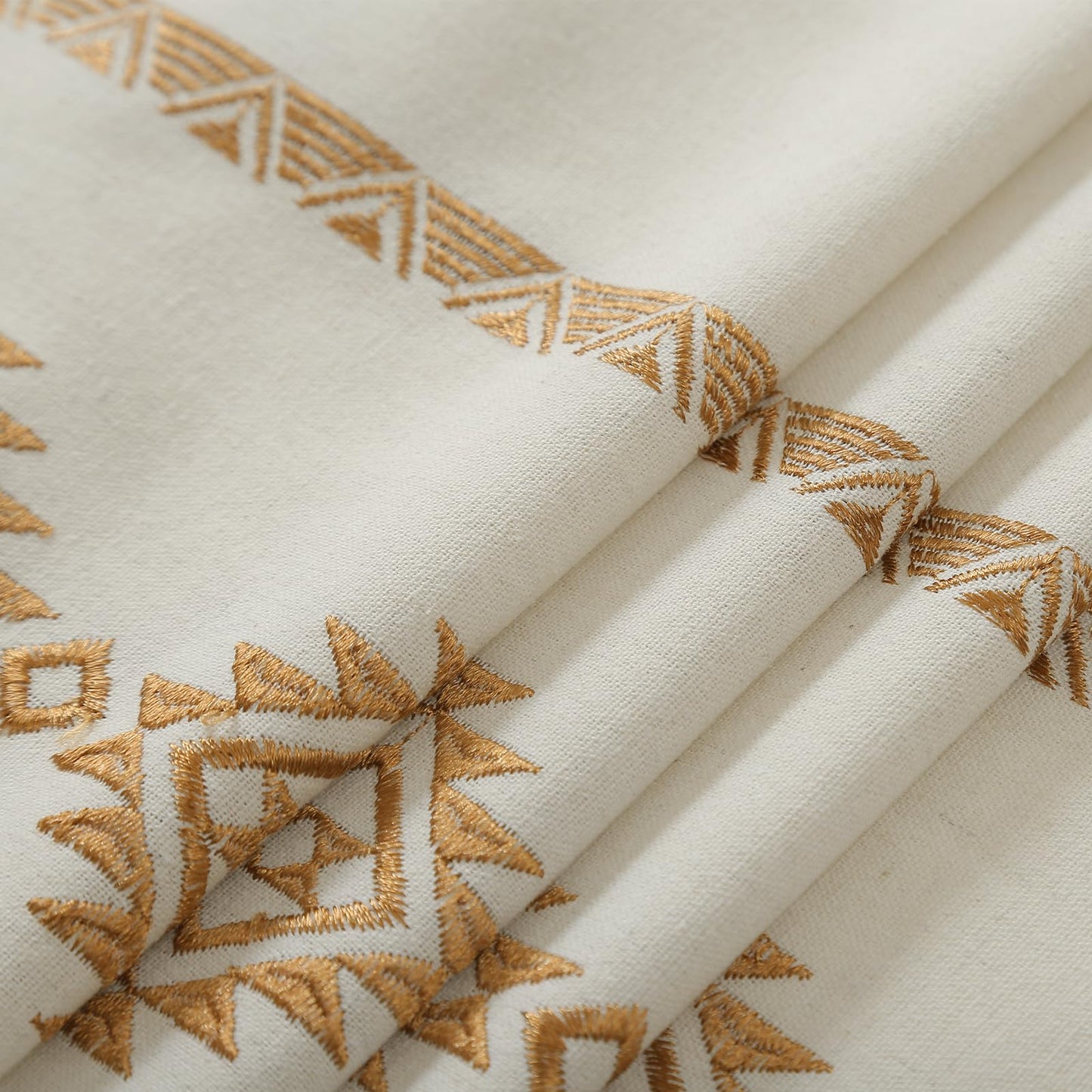 Embroidered Gold Brown Curtains 52x63in 2 Panels Set