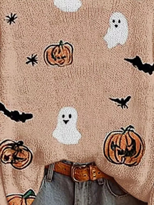 Halloween Graphic Boat Neck Sweater