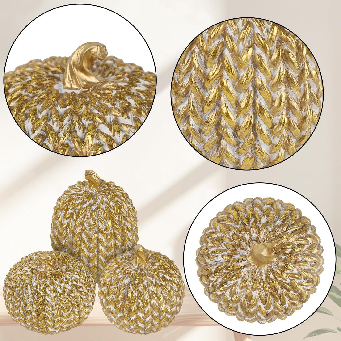 Woven Pumpkins Set of 3 - Gold & White