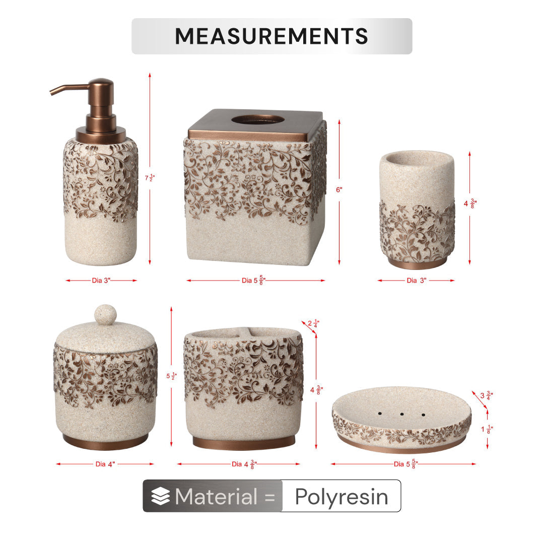 The Beige Stella Collection – Elegant Modern Bathroom Décor Accessories Set of 6