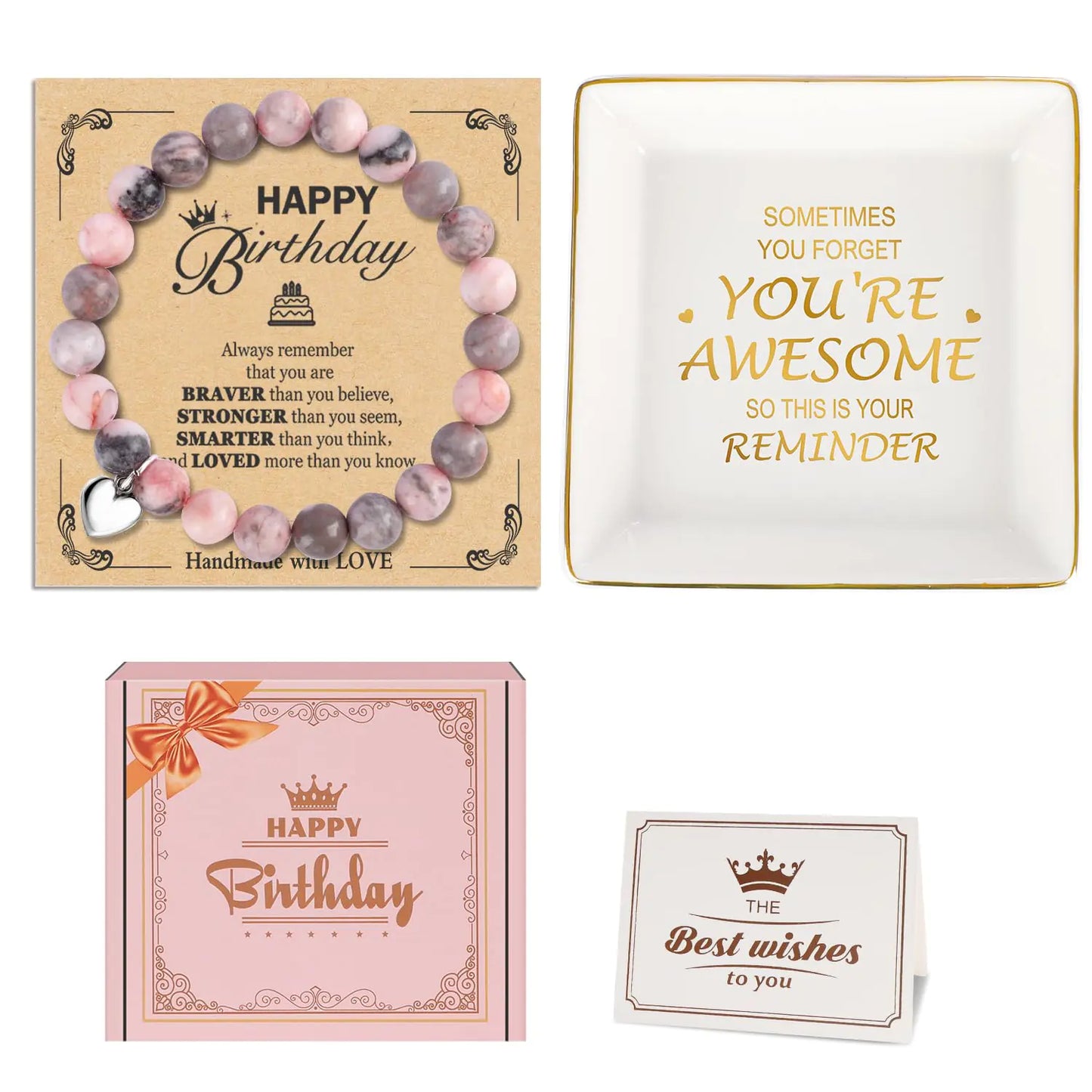 Birthday Gifts for Women Natural Stone Bracelet & Jewelry Dish Birthday Gifts Box for Women Inspirational Birthday Gifts Ideas Unique Birthday Gifts Basket for Her Mom Friends Coworker Wife Sister