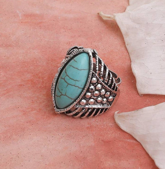 Classic Silver-Plated Marquise Adjustable Turquoise Ring *Unbeatable Price*