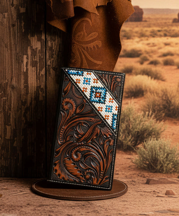 3D Resin Bead Inlay (Black / Brown) - Men's Rodeo Wallet