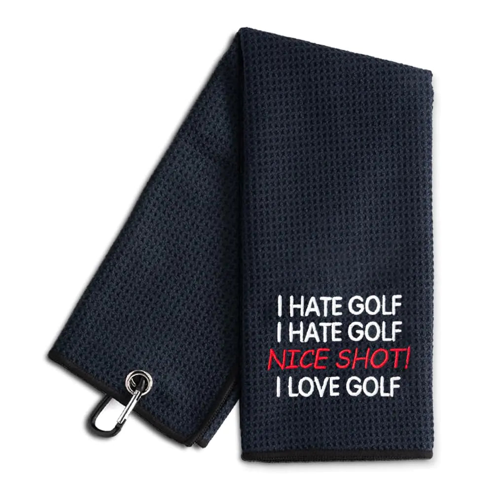 WUUCKOO I Hate Golf Nice Shot I Love Golf Embroidered Golf Towel Funny Golf Towel for Golf Bag with Clip Golf Accessories for Men Birthday Retirement Gift for Grandpa Golfer Dad Brother Golf Lover