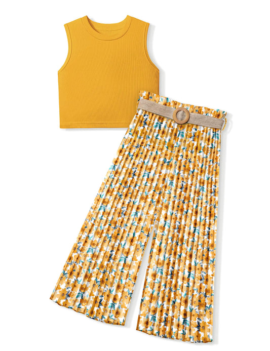 Rib Tank Top + Pleated Wide Leg Pants for Teen Girls 12-14