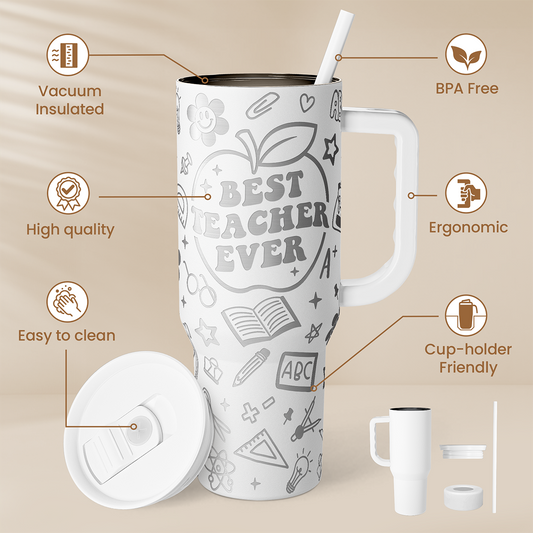 White Teacher Slidemate | Slider Tumbler with Handle 40oz