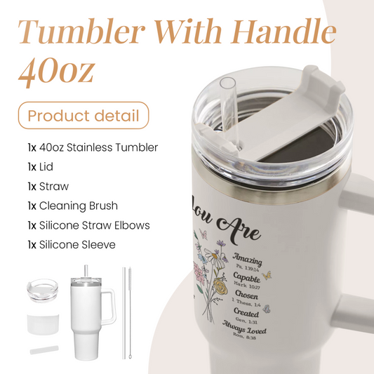 White Christian Quencher Tumbler with Handle 40oz
