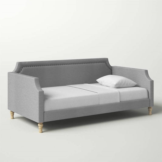 Twin size Grey Polyester Fabric Upholstered Daybed with Nailhead Trim