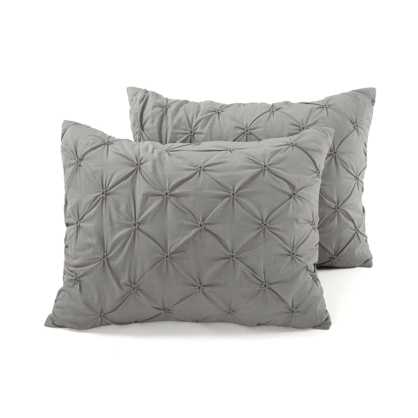 Full/Queen size Soft Pleated Grey Cotton 3 Piece Comforter Set