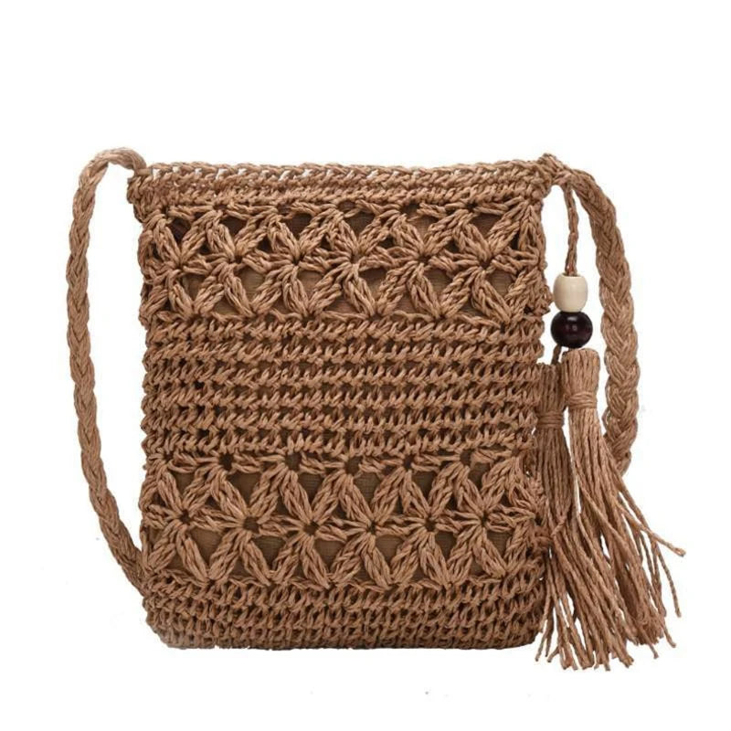 Beach Woven Straw Shoulder Messenger Bag with Tassel