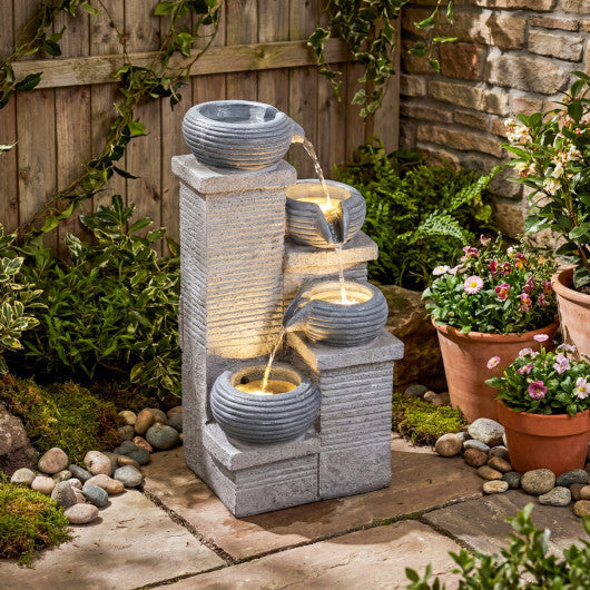 4-Tier Outdoor Water Fountain Cascading Bowl Waterfall Fountain with LED Lights