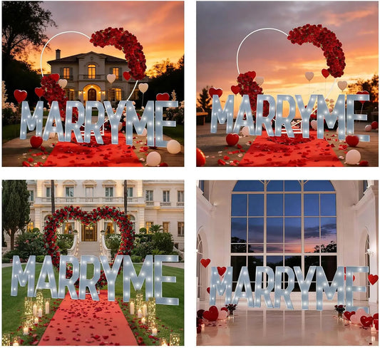 "Marry Me" Light-Up Letter Proposal Kit with 3FT Anti-Tip Stand