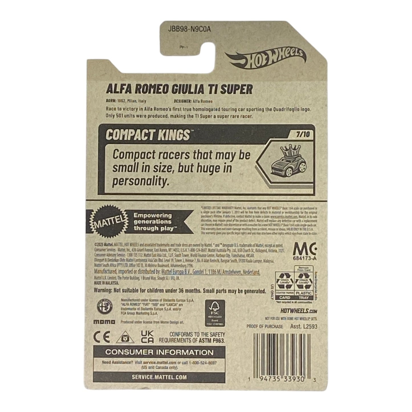 Hot Wheels Alfa Romeo Giulia TI Super - Compact Kings Series 7/10