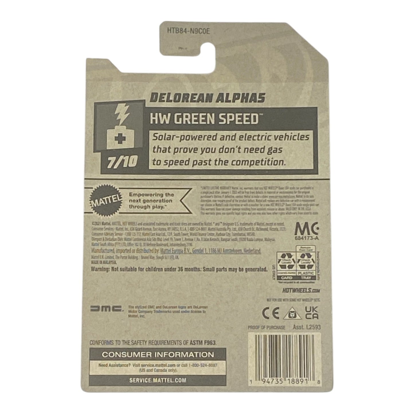 Hot Wheels DeLorean Alpha5 - Green Speed Series 7/10