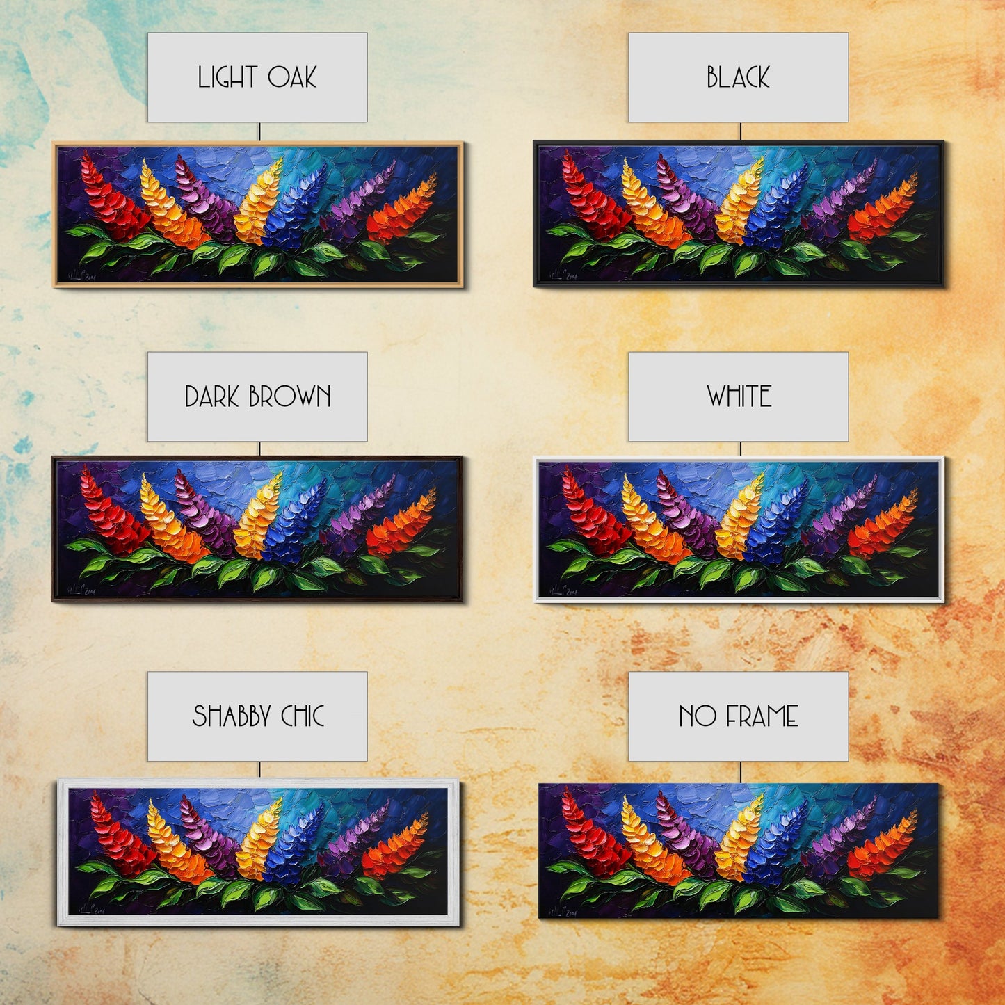 Large Wildflower Painting on Navy Blue Background, Canvas Print, 3D Appearance, Minimalist / Boho Farmhouse Decor