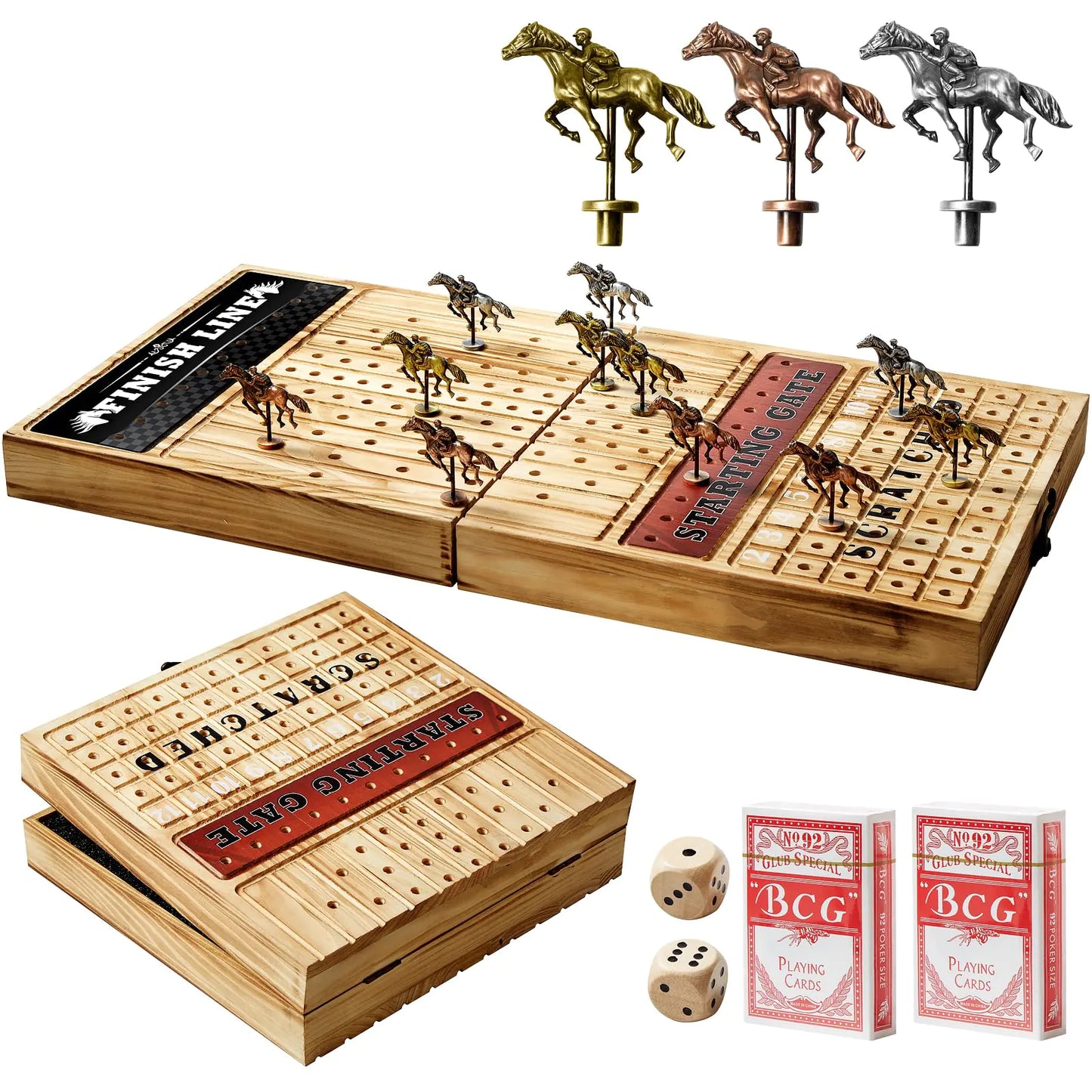 Horse Racing Board Game with 11 Metal Horses