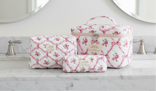 3-Piece Quilted Makeup Bag Set