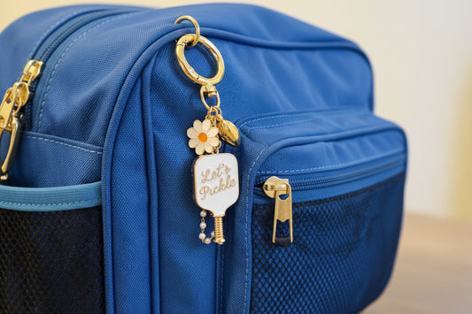 Pickleball Daisy Bag Charm – Sporty Floral Accessory with Paddle and Daisy Charms