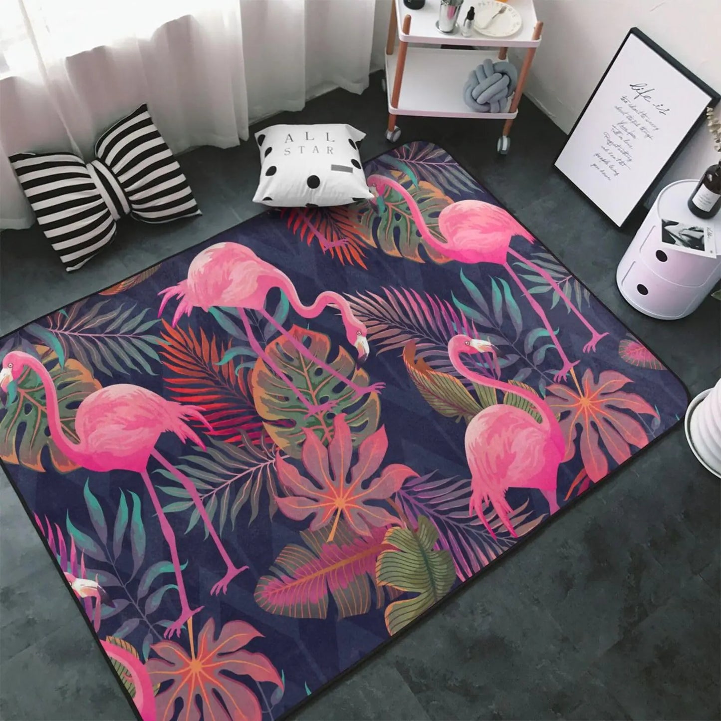 Non-Slip Soft Tropical Pink Flamingos Area Rug 72x48