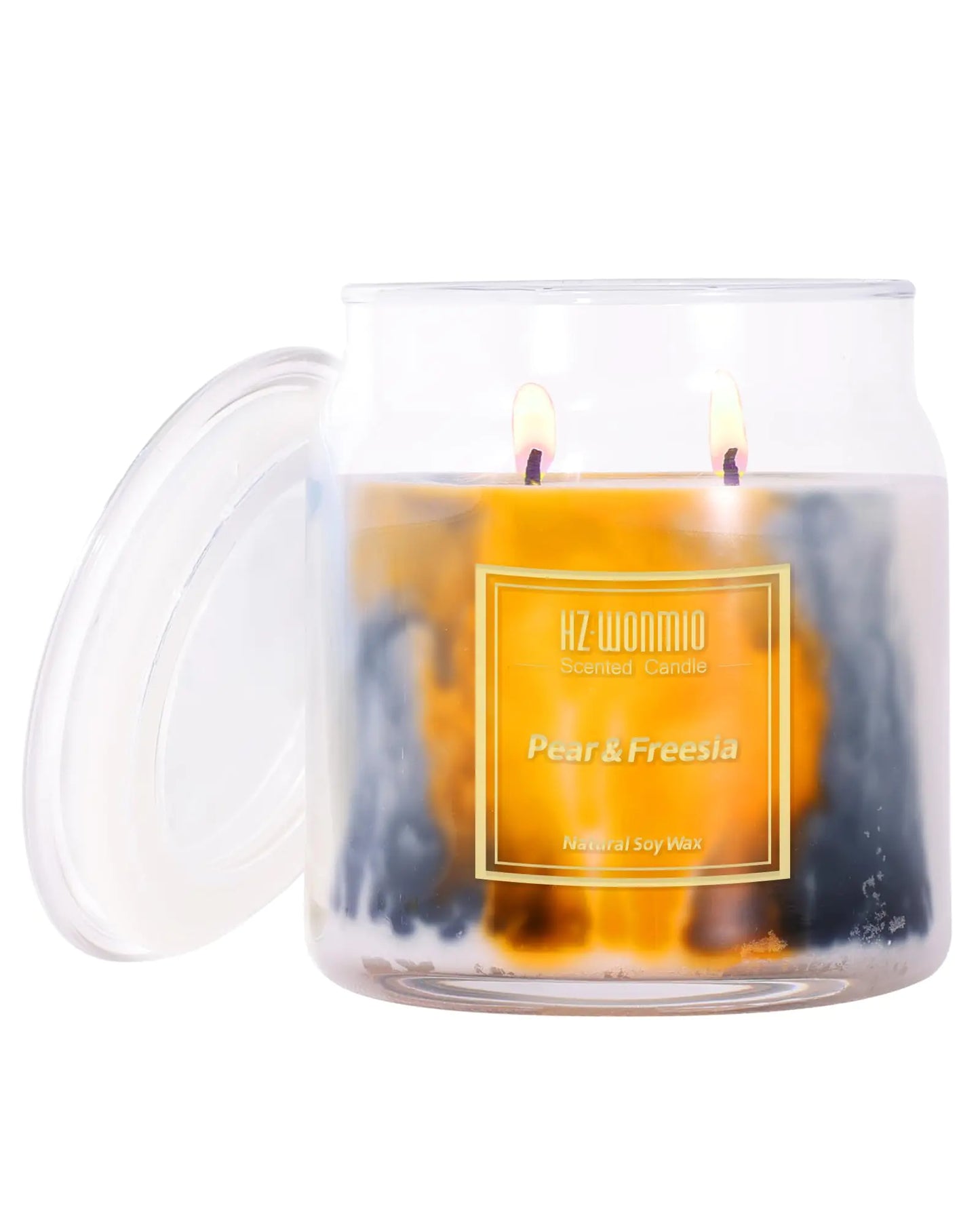 HZ-WONMIO Scented Candles |Freesia & Pear Candle| 2 Wick Soy Wax Candles| 80-Hour Burn Time Extra Strong Scented Candles|Fluid Effect Aromatherapy Candle|Fall Candle Holiday Decor Gifts|12oz