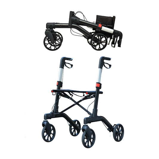 Foldable Wheeled Walker with Backrest and Bag