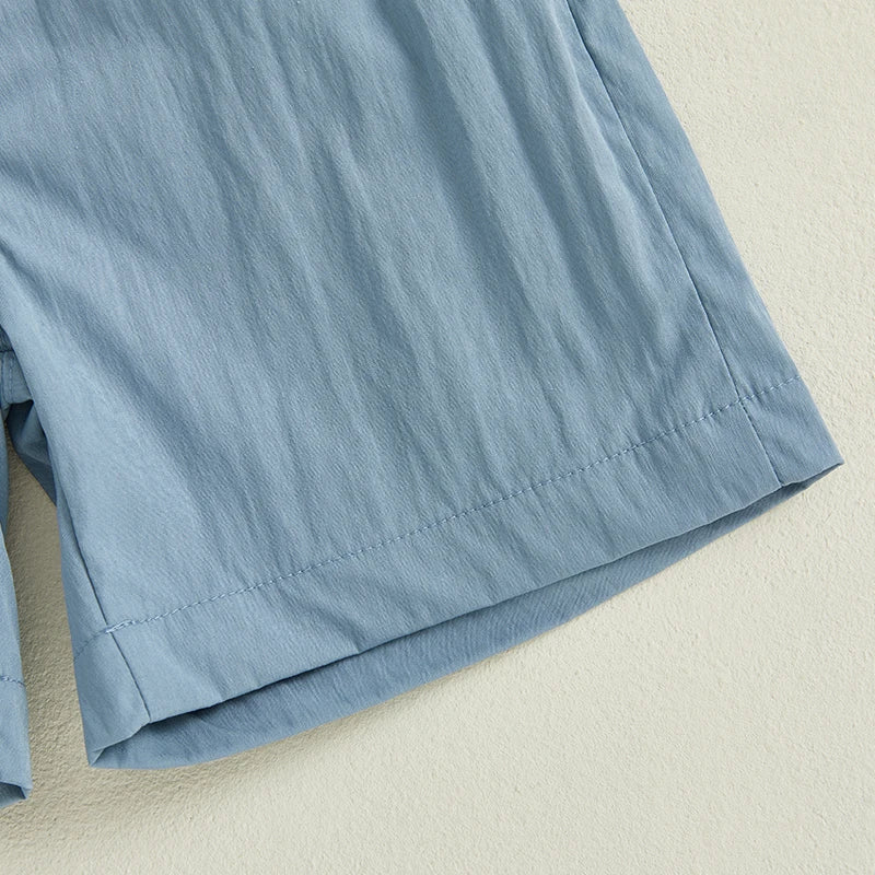 Baby Boy Dinosaur Print Short Sleeve Collared Shirt with Denim Shorts 2Pcs Set