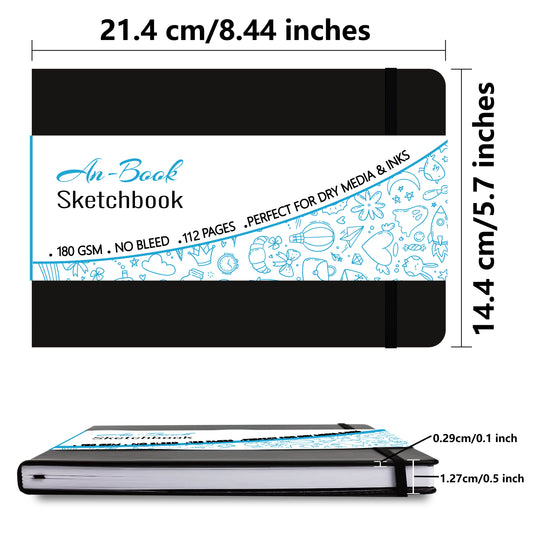 BUKE Medium A5 Landscape Hardcover Sketchbook (Black)