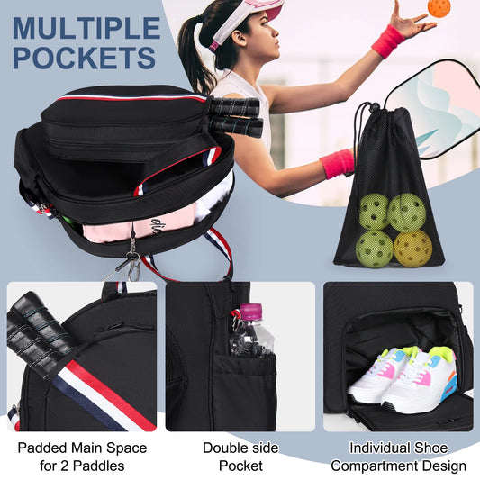 Adjustable Pickleball Paddle Backpack Bag Multi Sport Large Capacity Storage Tennis Racquetball Equipment For Men Women