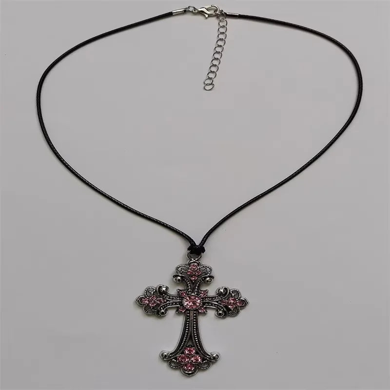 Large Detailed Rhinestone Cross Choker