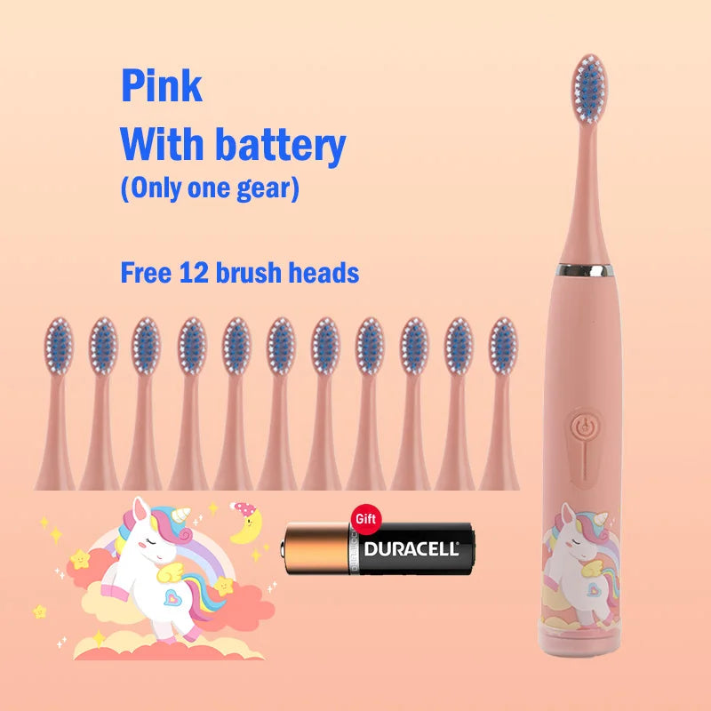 Children's Electric Toothbrush Cartoon Kids With Replacement Head Ultrasonic IPX7 Waterproof Rechargeable Sonic Toothbrush