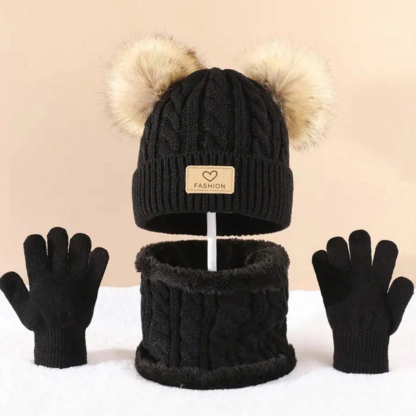 3pc Autumn and Winter Children's Hat, Neck and Gloves Set 2-12Y