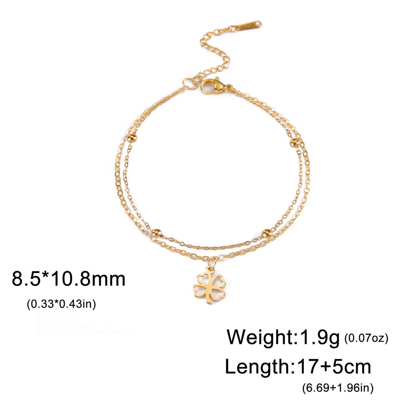 Sipuris Four Leaf Clover Bracelet For Women Stainless Steel Trendy Double Chain Lucky Amulet Pendant Jewelry Christmas Gifts