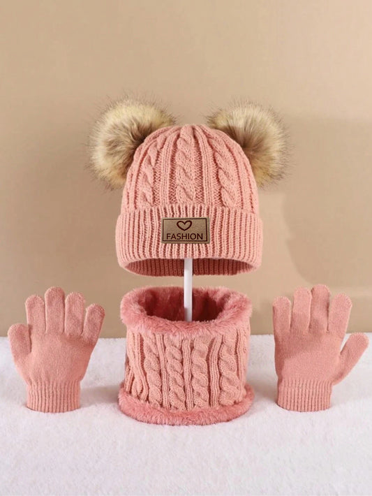 3pc Autumn and Winter Children's Hat, Neck and Gloves Set 2-12Y